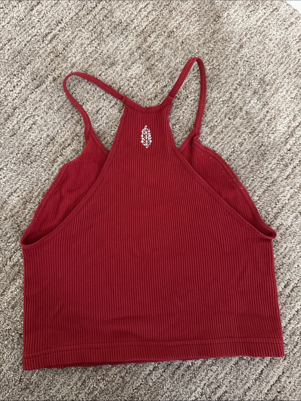 Free People Ribbed High-Neck Tank Top - Deep Red